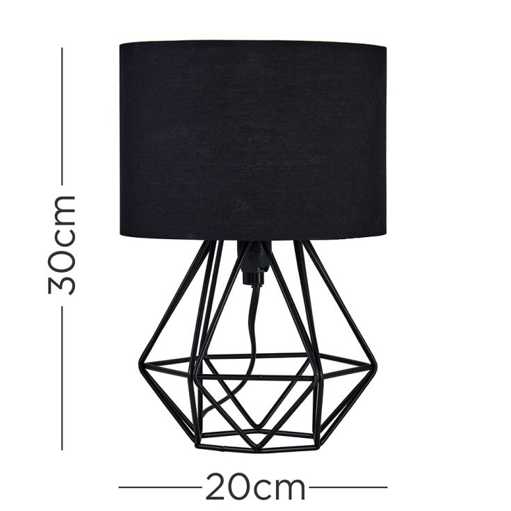 Mini Angus Geometric Black Table Lamp, Angus Geometric Table Lamp With White Shade