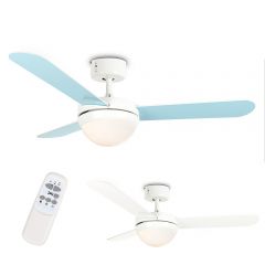 76cm Modern Ceiling Fan With Frosted Glass Light Shade & Reversible Blades MiniSun Chrome Effect 30 