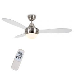122cm Modern Silver Chrome & Dark Wood Blade Ceiling Fan with Frosted Opal Shade with Remote Control MiniSun 48 